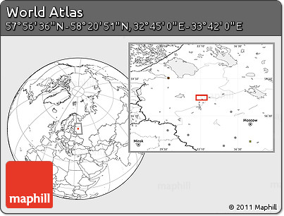 Blank Location Map of the Area around 58° 8' 44" N, 33° 13' 30" E