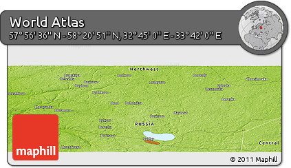 Physical Panoramic Map of the Area around 58° 8' 44" N, 33° 13' 30" E