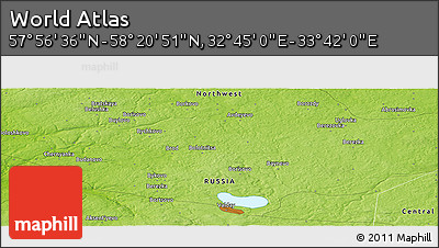 Physical Panoramic Map of the Area around 58° 8' 44" N, 33° 13' 30" E