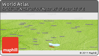 Physical Panoramic Map of the Area around 58° 8' 44" N, 33° 13' 30" E