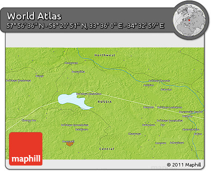 Physical 3D Map of the Area around 58° 8' 44" N, 34° 4' 30" E
