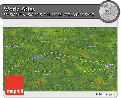 Satellite 3D Map of the Area around 58° 8' 44" N, 34° 4' 30" E