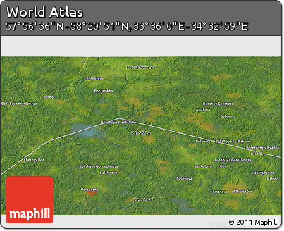 Satellite 3D Map of the Area around 58° 8' 44" N, 34° 4' 30" E