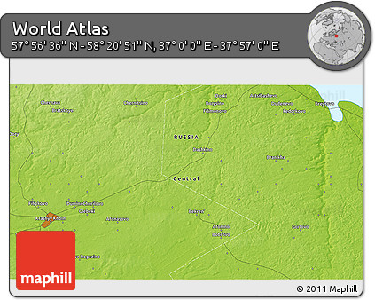 Physical 3D Map of the Area around 58° 8' 44" N, 37° 28' 30" E