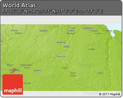 Physical 3D Map of the Area around 58° 8' 44" N, 37° 28' 30" E