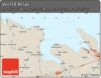 Shaded Relief Map of the Area around 58° 8' 44" N, 38° 19' 30" E