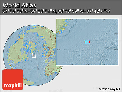 Savanna Style Location Map of the Area around 58° 8' 44" N, 38° 10' 29" W, hill shading