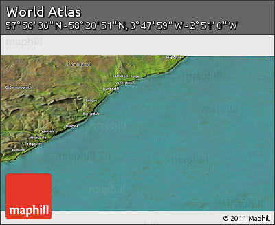 Satellite 3D Map of the Area around 58° 8' 44" N, 3° 19' 30" W