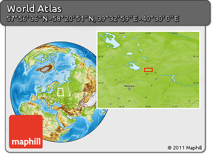 Physical Location Map of the Area around 58° 8' 44" N, 40° 1' 29" E