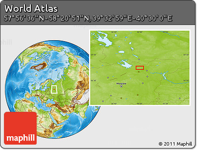 Physical Location Map of the Area around 58° 8' 44" N, 40° 1' 29" E