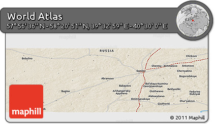 Shaded Relief Panoramic Map of the Area around 58° 8' 44" N, 40° 1' 29" E