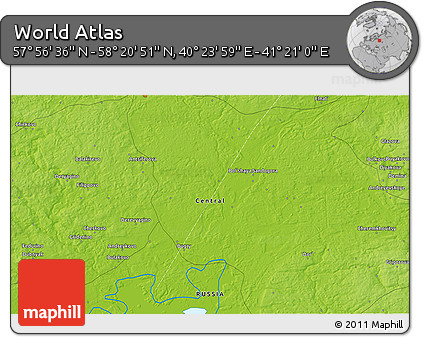Physical 3D Map of the Area around 58° 8' 44" N, 40° 52' 30" E