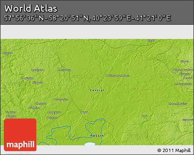 Physical 3D Map of the Area around 58° 8' 44" N, 40° 52' 30" E