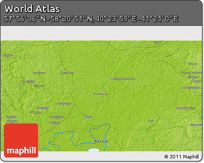 Physical 3D Map of the Area around 58° 8' 44" N, 40° 52' 30" E