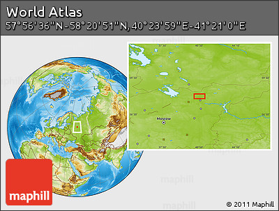 Physical Location Map of the Area around 58° 8' 44" N, 40° 52' 30" E