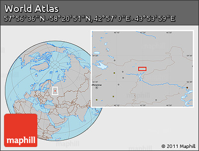 Gray Location Map of the Area around 58° 8' 44" N, 43° 25' 29" E