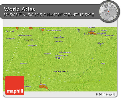 Physical 3D Map of the Area around 58° 8' 44" N, 46° 49' 30" E
