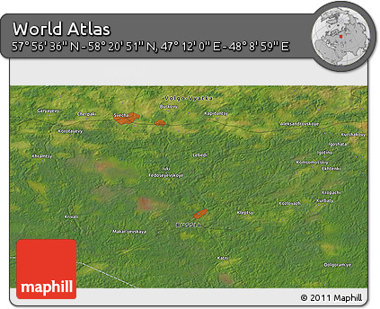 Satellite 3D Map of the Area around 58° 8' 44" N, 47° 40' 29" E