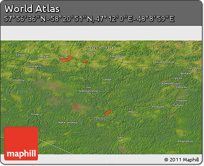 Satellite 3D Map of the Area around 58° 8' 44" N, 47° 40' 29" E
