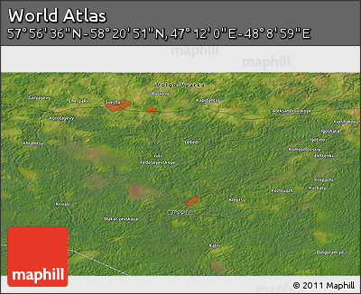 Satellite 3D Map of the Area around 58° 8' 44" N, 47° 40' 29" E
