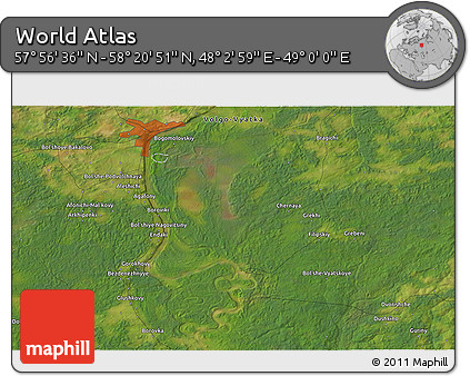 Satellite 3D Map of the Area around 58° 8' 44" N, 48° 31' 29" E