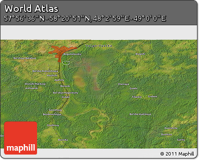 Satellite 3D Map of the Area around 58° 8' 44" N, 48° 31' 29" E