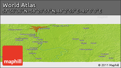 Physical Panoramic Map of the Area around 58° 8' 44" N, 48° 31' 29" E
