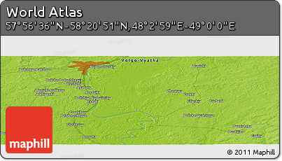 Physical Panoramic Map of the Area around 58° 8' 44" N, 48° 31' 29" E