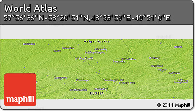 Physical Panoramic Map of the Area around 58° 8' 44" N, 49° 22' 30" E