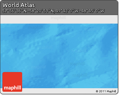 Shaded Relief 3D Map of the Area around 58° 8' 44" N, 49° 13' 30" W