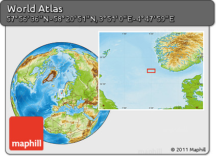 Physical Location Map of the Area around 58° 8' 44" N, 4° 19' 30" E