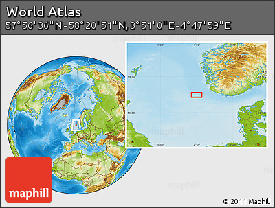 Physical Location Map of the Area around 58° 8' 44" N, 4° 19' 30" E