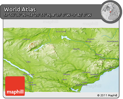 Physical 3D Map of the Area around 58° 8' 44" N, 4° 10' 30" W