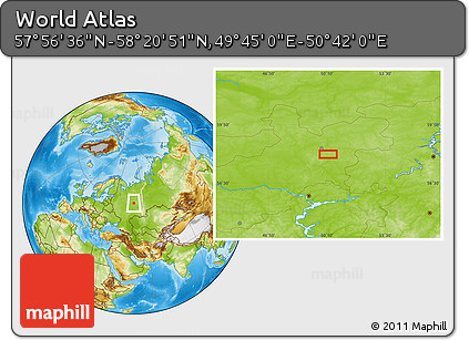Physical Location Map of the Area around 58° 8' 44" N, 50° 13' 30" E
