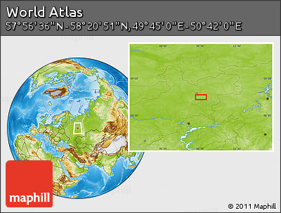 Physical Location Map of the Area around 58° 8' 44" N, 50° 13' 30" E