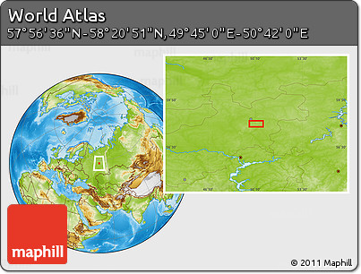 Physical Location Map of the Area around 58° 8' 44" N, 50° 13' 30" E