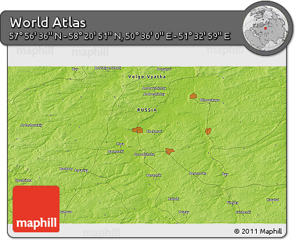 Physical 3D Map of the Area around 58° 8' 44" N, 51° 4' 30" E