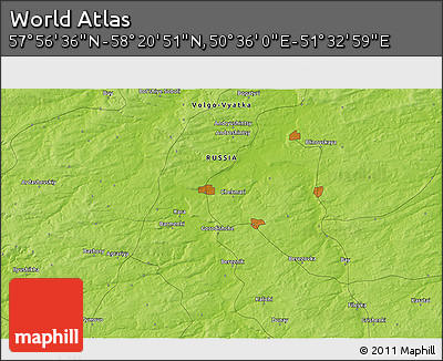Physical 3D Map of the Area around 58° 8' 44" N, 51° 4' 30" E