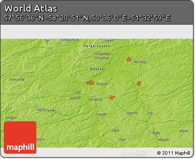 Physical 3D Map of the Area around 58° 8' 44" N, 51° 4' 30" E