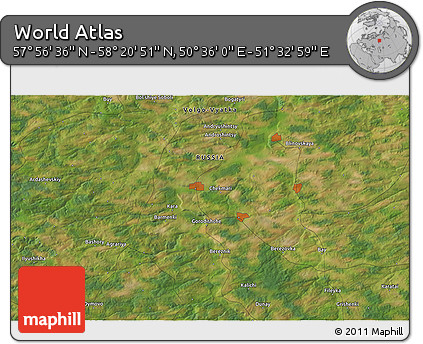 Satellite 3D Map of the Area around 58° 8' 44" N, 51° 4' 30" E