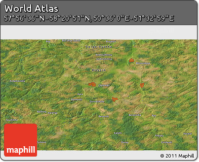 Satellite 3D Map of the Area around 58° 8' 44" N, 51° 4' 30" E