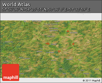 Satellite 3D Map of the Area around 58° 8' 44" N, 51° 4' 30" E
