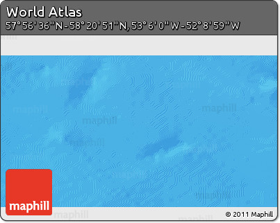 Physical 3D Map of the Area around 58° 8' 44" N, 52° 37' 30" W