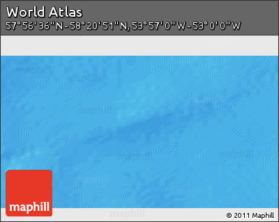 Physical 3D Map of the Area around 58° 8' 44" N, 53° 28' 30" W
