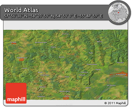 Satellite 3D Map of the Area around 58° 8' 44" N, 55° 19' 30" E