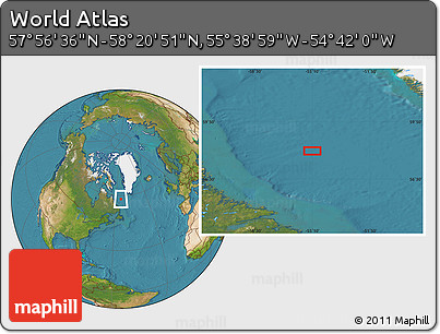 Satellite Location Map of the Area around 58° 8' 44" N, 55° 10' 29" W