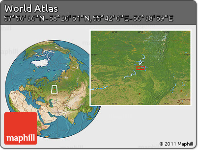 Satellite Location Map of the Area around 58° 8' 44" N, 56° 10' 29" E