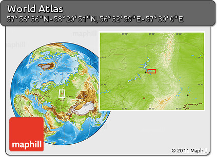 Physical Location Map of the Area around 58° 8' 44" N, 57° 1' 29" E