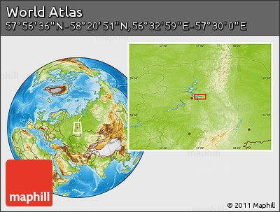 Physical Location Map of the Area around 58° 8' 44" N, 57° 1' 29" E