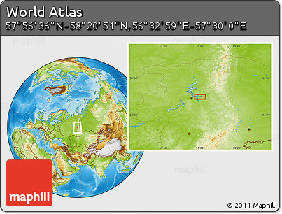 Physical Location Map of the Area around 58° 8' 44" N, 57° 1' 29" E